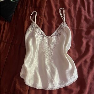 Vintage white satin lingerie top with lace details